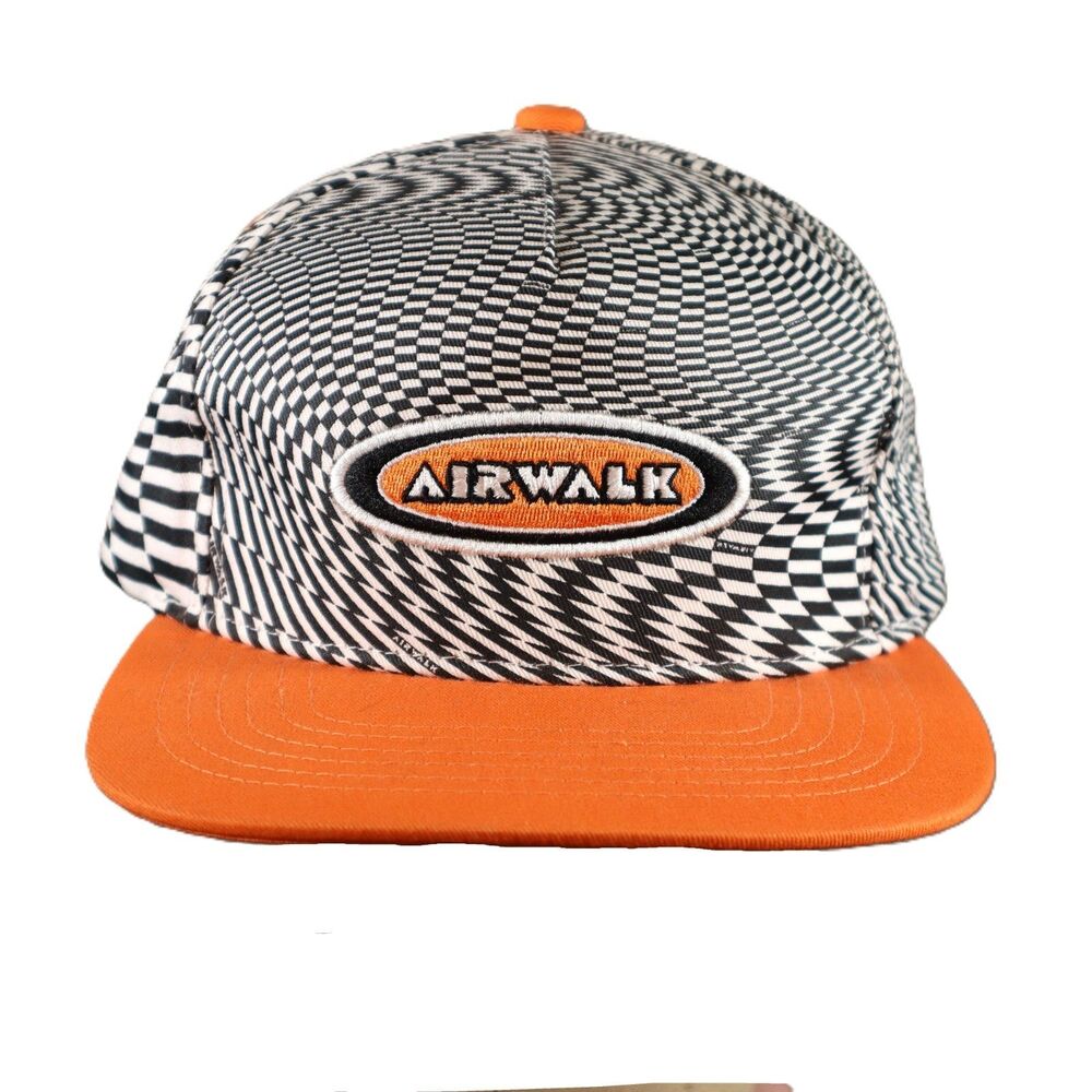 Airwalk Checkerboard Optical Illusion Hat Orange Strapback Skate Cap‎